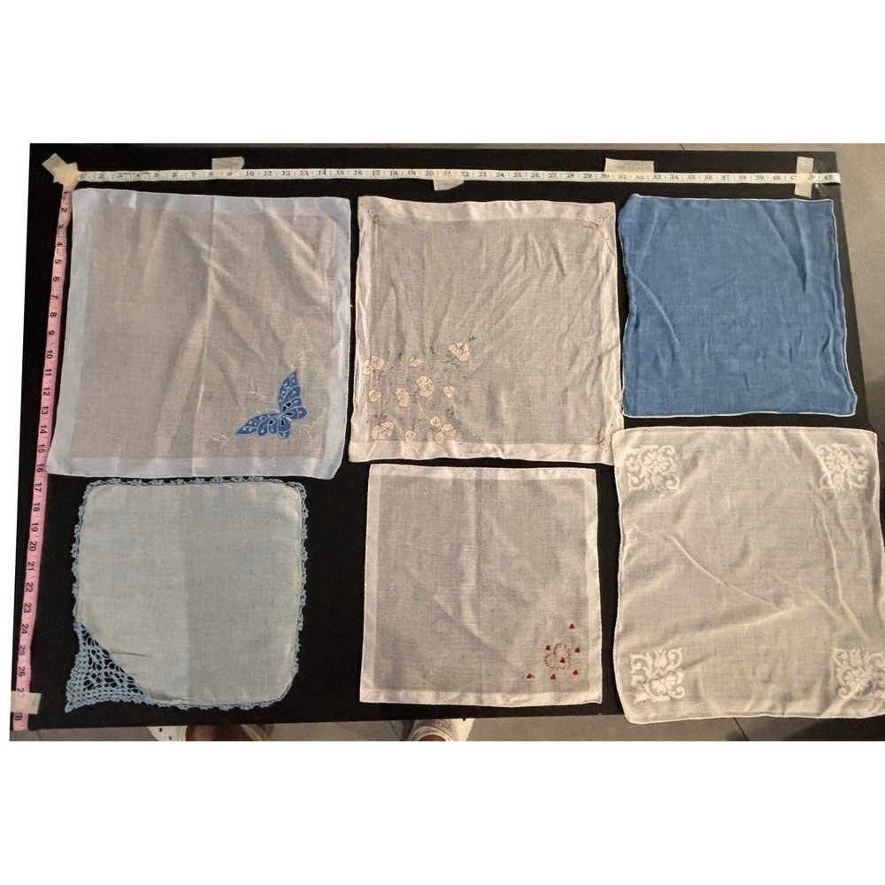 Vintage Handkerchief Lot of 6 Embroidered Lace Butterfly Floral Hearts